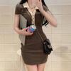 Korean Version of Polo Collar Short-sleeved Dress Women's 2026 Summer Slim and Thin Sexy Hot Girl Small Hip-wrapped Short Skirt