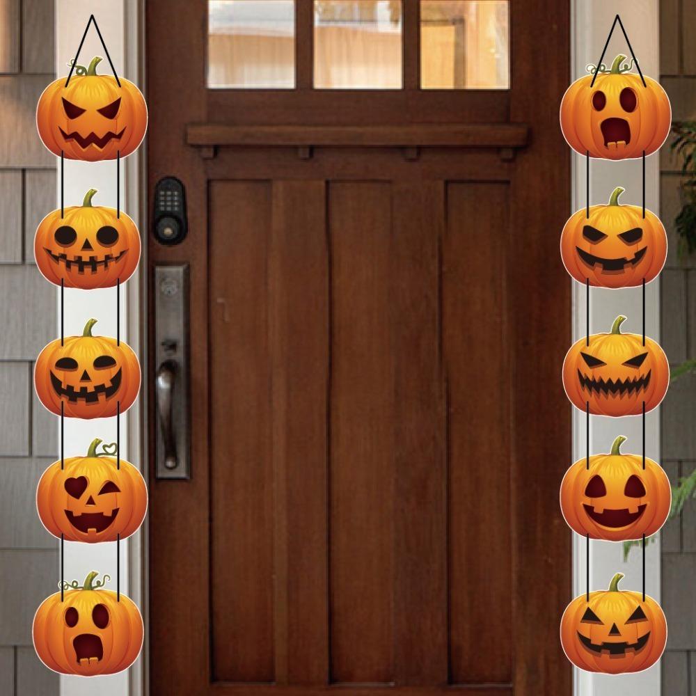 Multiple Style Halloween Pumpkin Door Hanging Sign Paper Halloween Hanging Banner  Haunted House