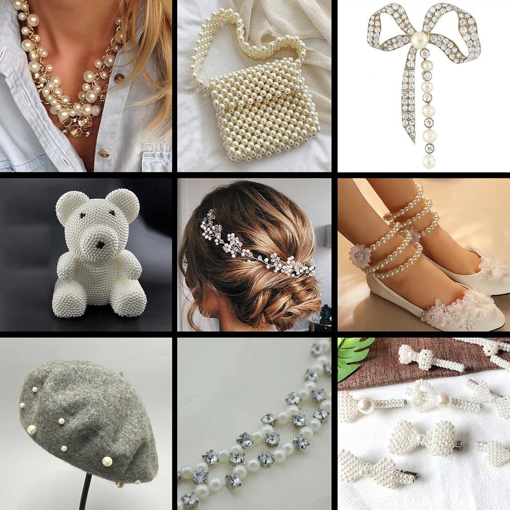 1320Pcs Pearl Beads for Jewelry Making 4/6/8/10mm Round Pearls for Bracelets Making Kit for Bracelet Necklace DIY Decoration