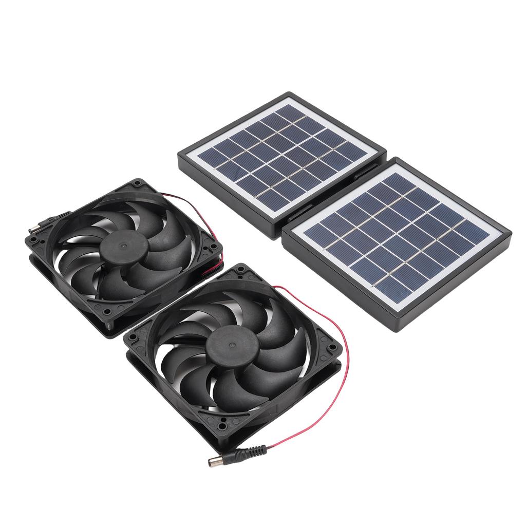 Solar Exhaust Fan Kit Rain Proof 2x5W Exhaust Ventilation Cooling Fan with 10W Foldable Solar Panel for Outdoor Pet House Utility Room