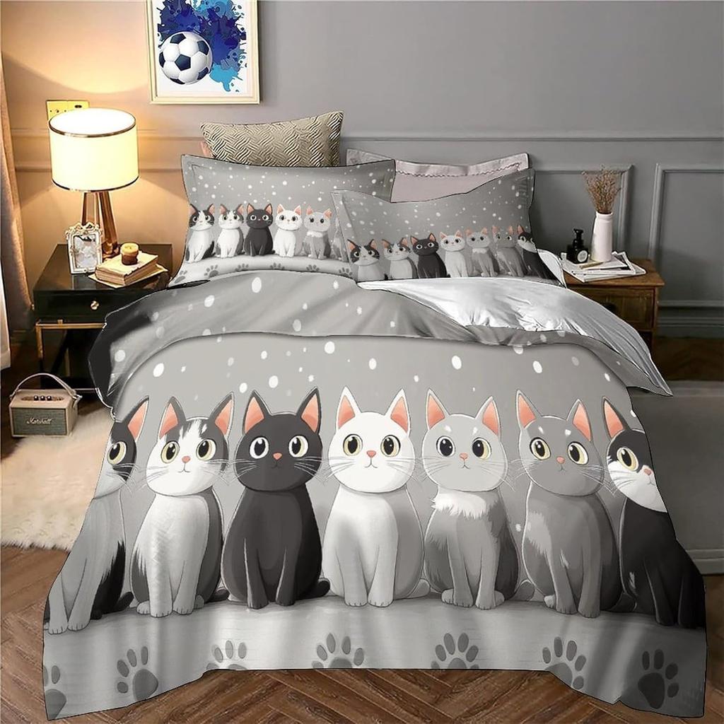 Dog Bedding Set, Cartoon Cute Style 3D Printed Ultra-fine Fiber Duvet Cover Pillowcase 3-piece Set for Adults and Children
