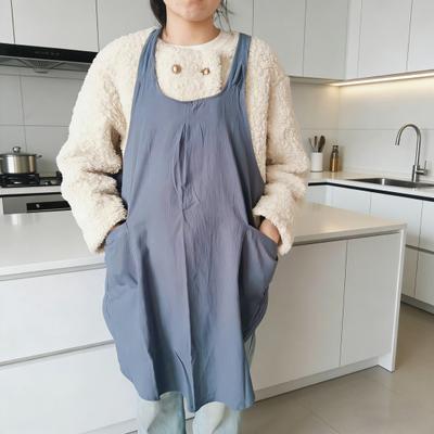 Cotton Linen Cross Back Apron for Women Men Chef Japanese Style Pinafore Dress with Pockets for Cooking Baking Gardening