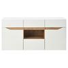 140*40*70cm Wohnzimmer Sideboard mit 4 Schubladen, Schrank mit zwei Fächern, Hochglanz Sofa Beistellschrank mit LED-Beleuchtung, Weiß + Holzfarbe