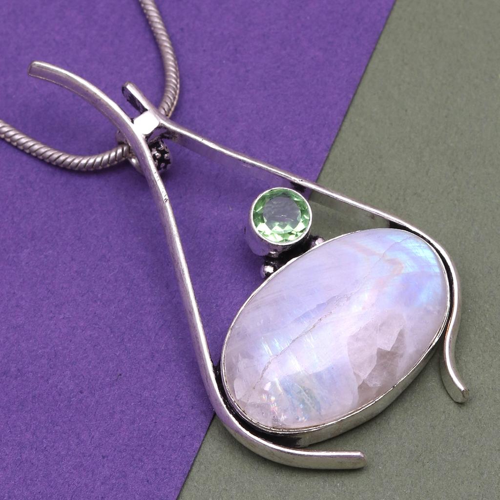 Silberschmuck 2,25" Anhänger Sterling Edelstein Regenbogenmondstein Ostern