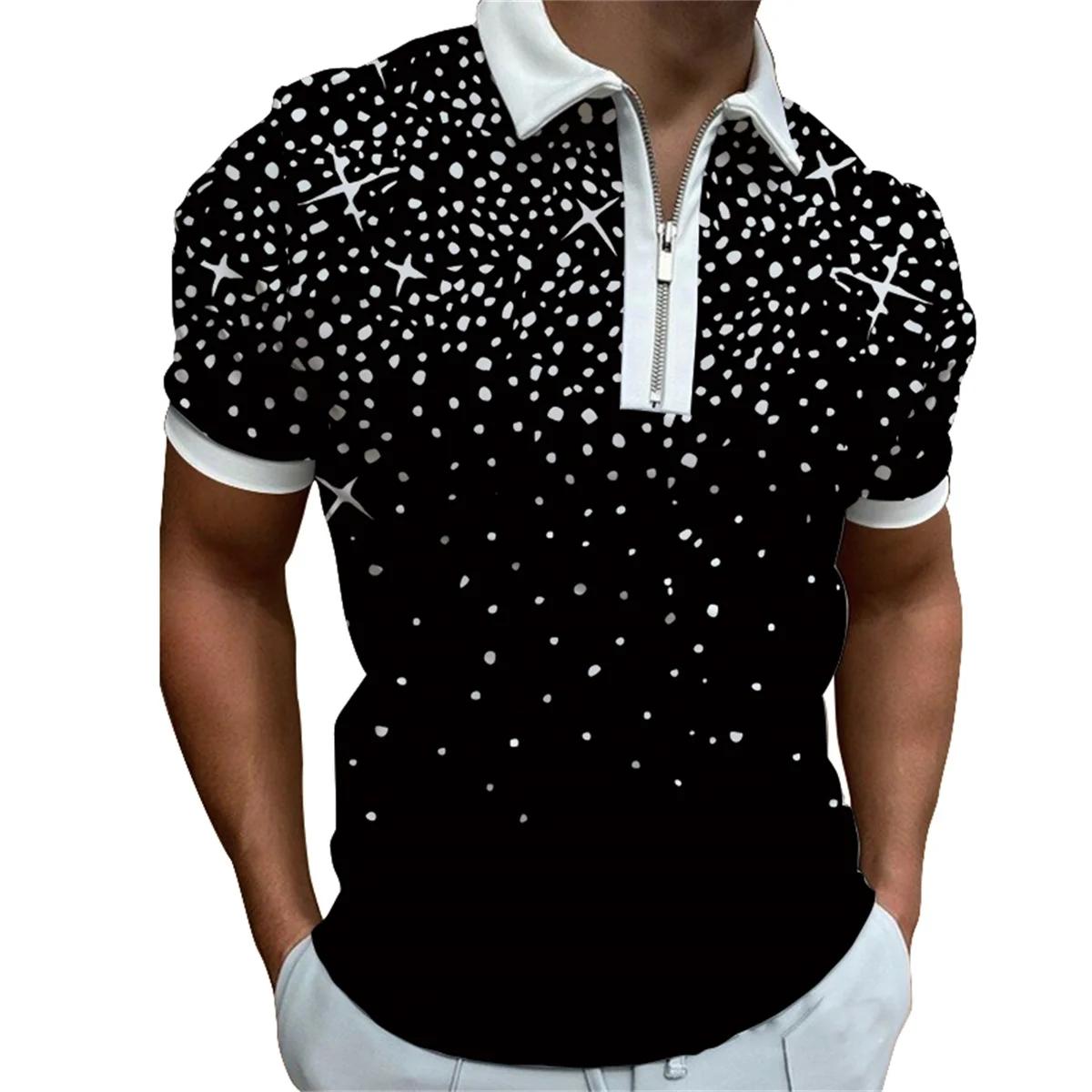 

Мужская новая летняя повседневная футболка-поло с коротким рукавом и молнией, мужская модная футболка-поло с лацканами и принтом 5XL