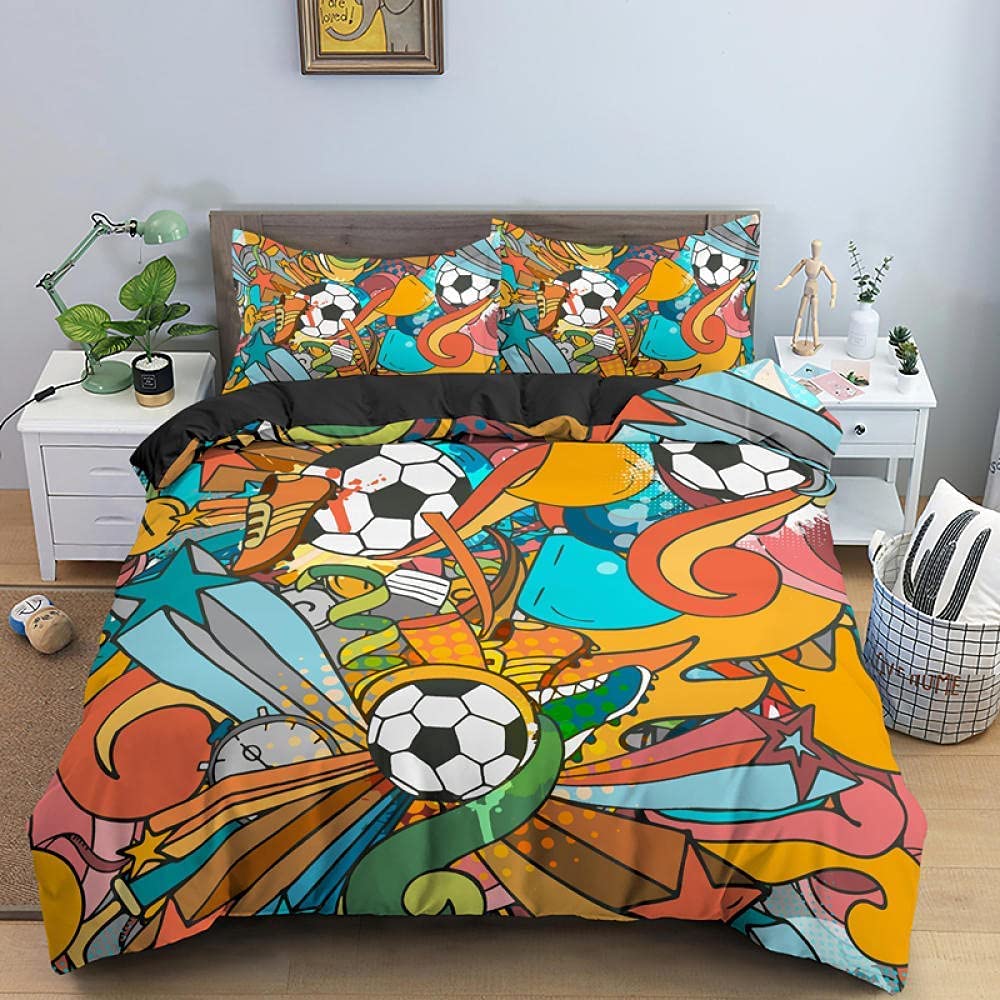 Zestaw pościeli piłkarskiej 3D Sportowa poszwa na kołdrę Poszewka na poduszkę 2 lub 3 sztuki AU140 * 210 Dekoracja pokoju chłopięcego