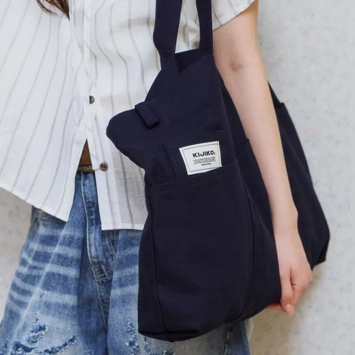 Ke906. Angled Pocket Utility Tote Navy