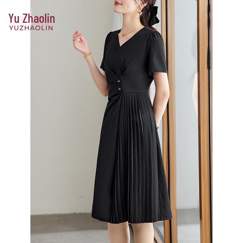 Yuzhaolin Women's French Style V-Neck Pleated A-Line Dress