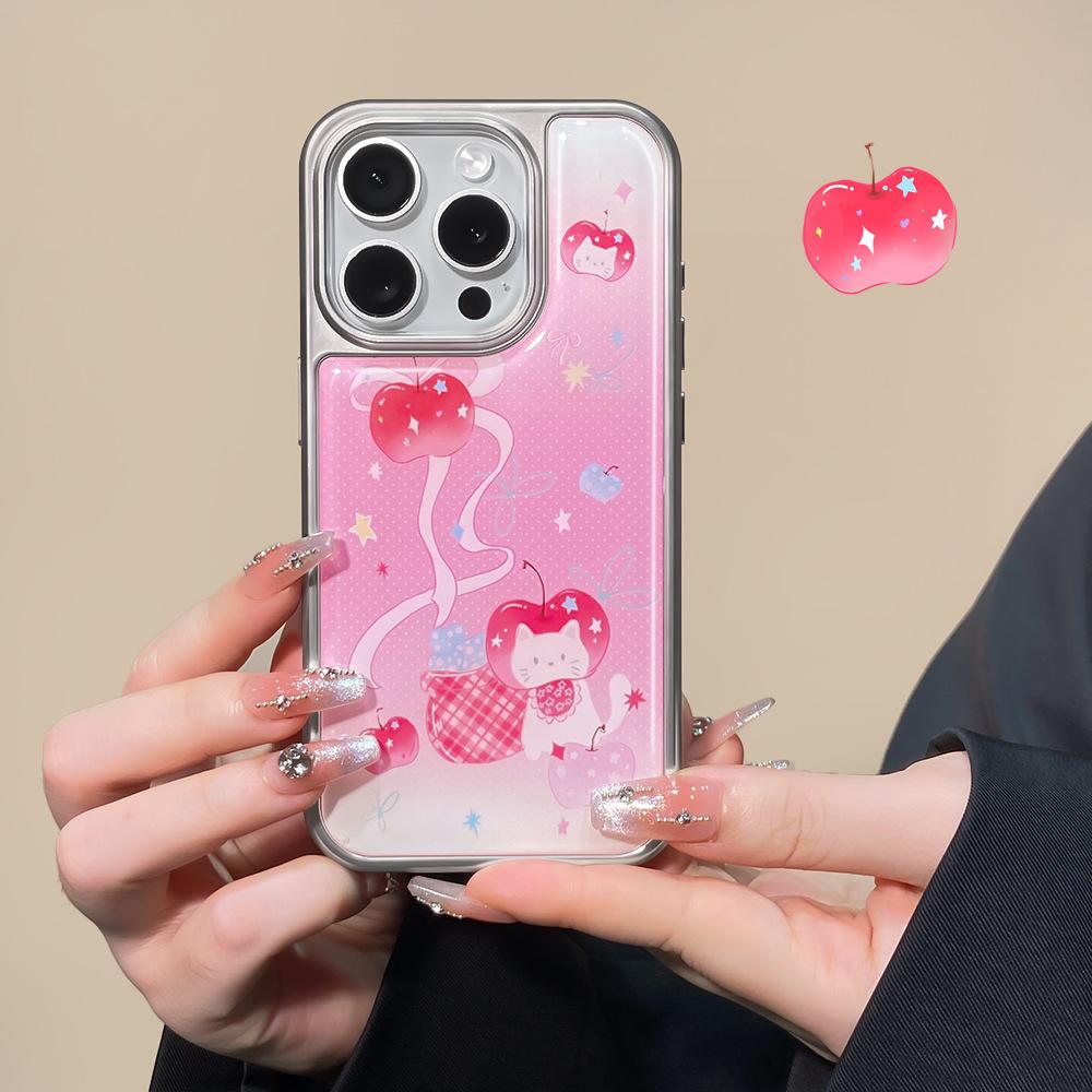 Applicable to iPhone16 mobile phone case Korean Apple Kitten Apple 15 anti-drop electroplating water condensation 13 niche advanced 14