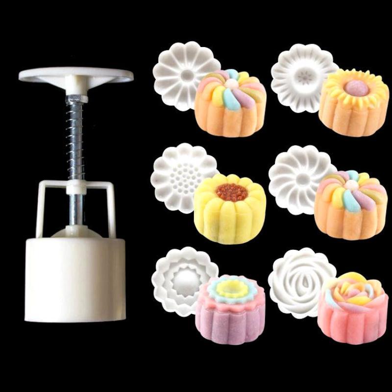 Plastic Hand Pressure Mooncake Mold Cookie Stamps Reusable Pastry Maker Tool Mid Autumn Festival For Baking Dessert Making