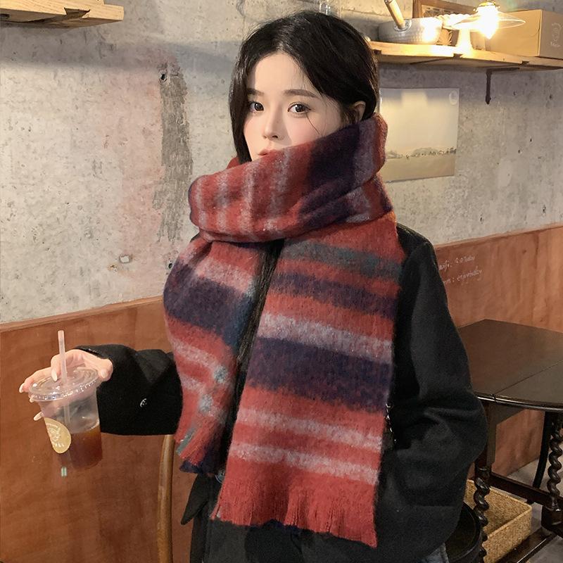 Women Winter Knitted Scarf Headscarf Ladies Men Casual Preppy Plaid Warm Scarve Mujer Male Vintage Soft Foulard Wrap Shawl New
