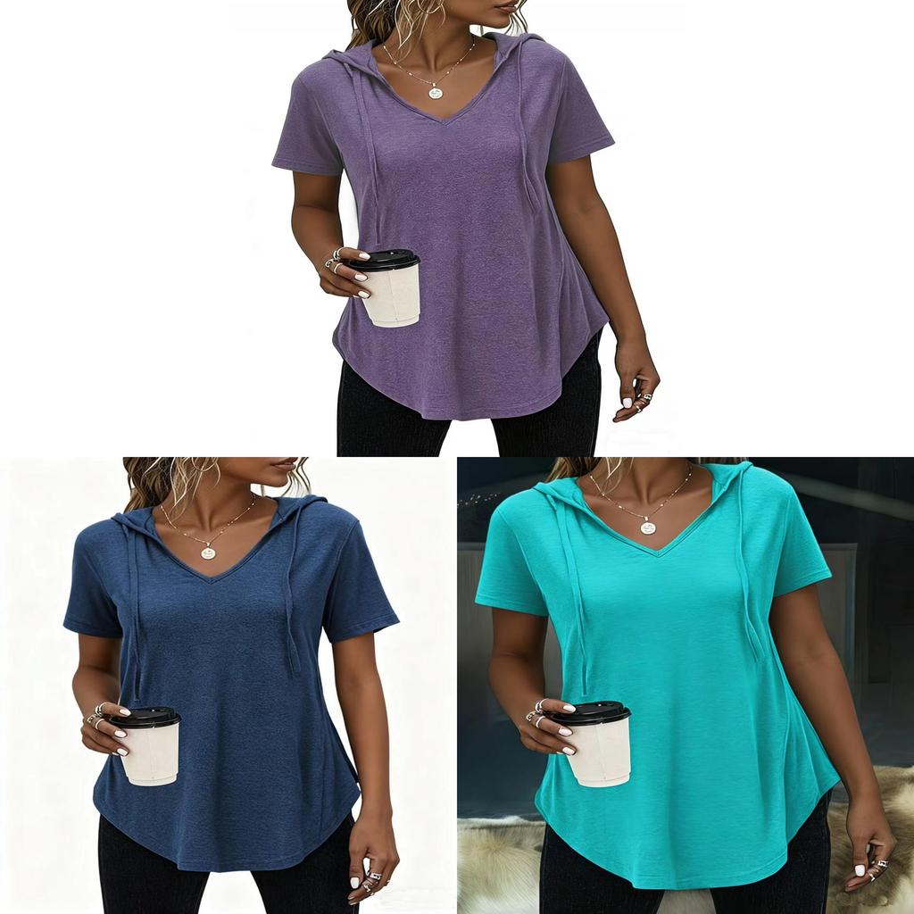 Cotton Short Sleeve Hooded T Shirt For Casual Spring Summer Womens Fitness Wear