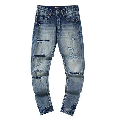 Blue Ripped Jeans High Street Casual Pants