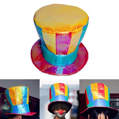 Clownshut mit flachem Oberteil für Herren, Erwachsenen-Trilby aus Filz, Karneval, Clownshut in Regenbogenfarbe, Fotozubehör