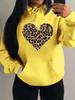 Women's Loose Leopard Heart Print Fleece Hoodie