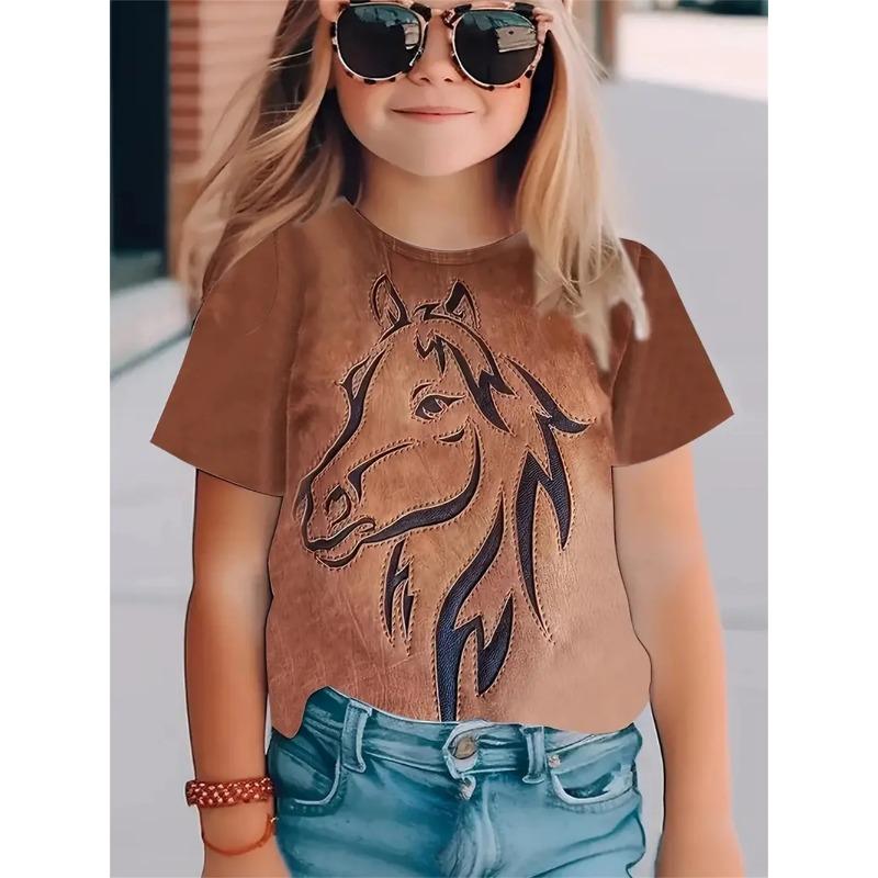 Girls' T-Shirts Summer 3d Print Fashion Short Sleeved Tops Casual T-Shirts Girls' Clothing Children T-Shirts