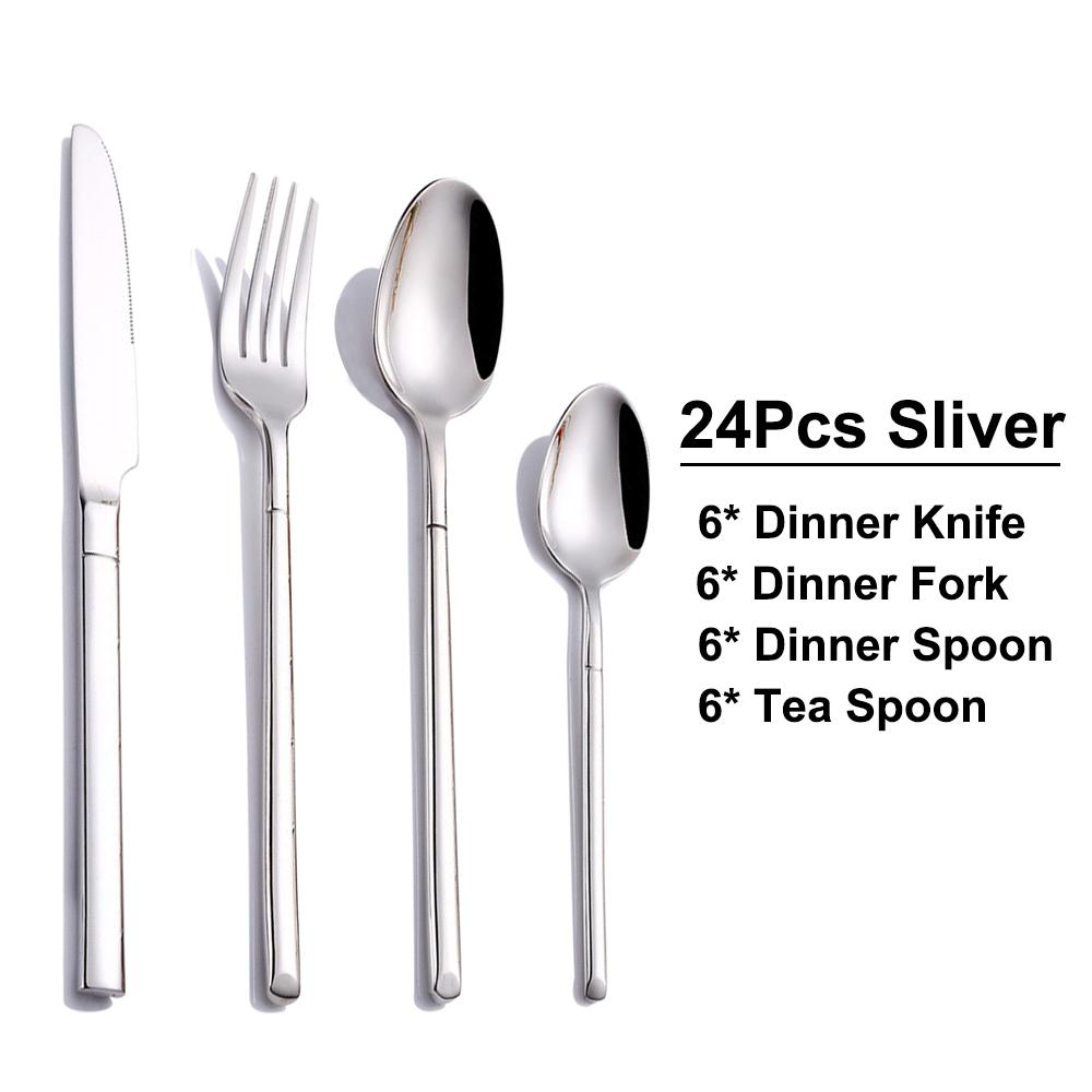 20/24/28 Pieces Sliver Tableware Stainless Steel Western Cutlery Sliverware Mirror Dinner Set Knife Spoon Fork Kitchen Utensils