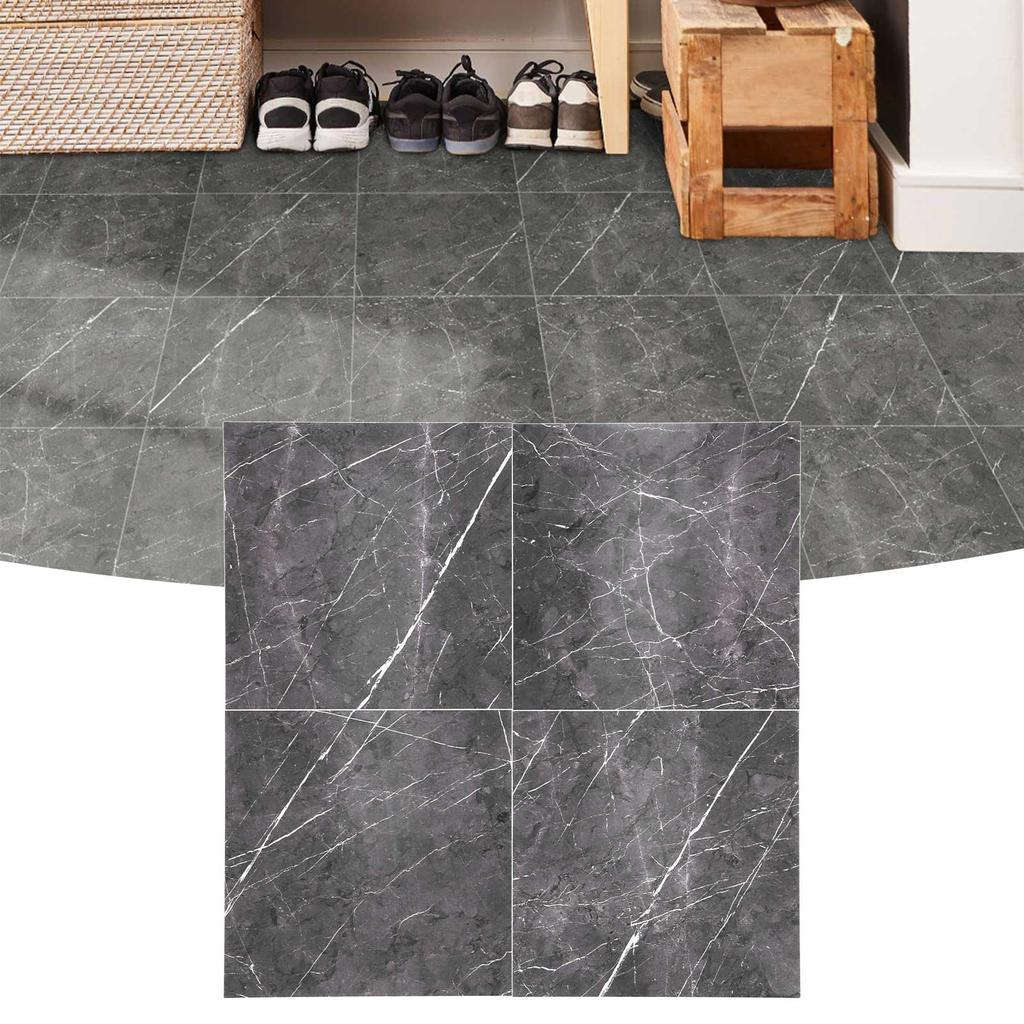 4Pcs Thickened PVC Floor Tile Stickers 30x30cm Waterproof Self Adhesive Wall Floor Decals for Kitchen Bathroom Home Decoration Black