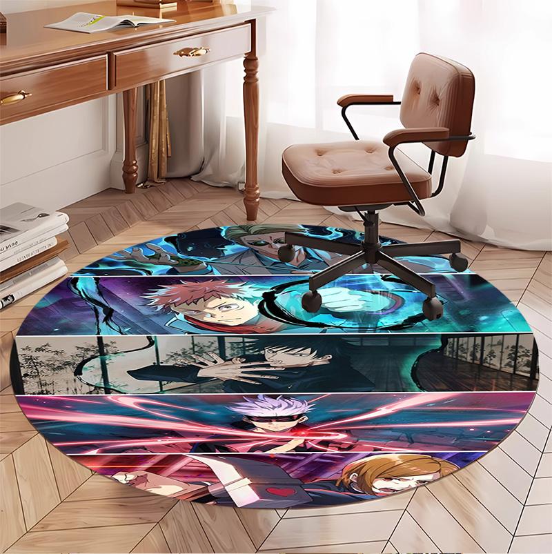 Jujutsu Kaisen Pattern Round Rug, Indoor/Outdoor Mat, for Picnic, Gameroom, Bedroom, Office, Living Room, Home Decor Carpet, Birthday Gift