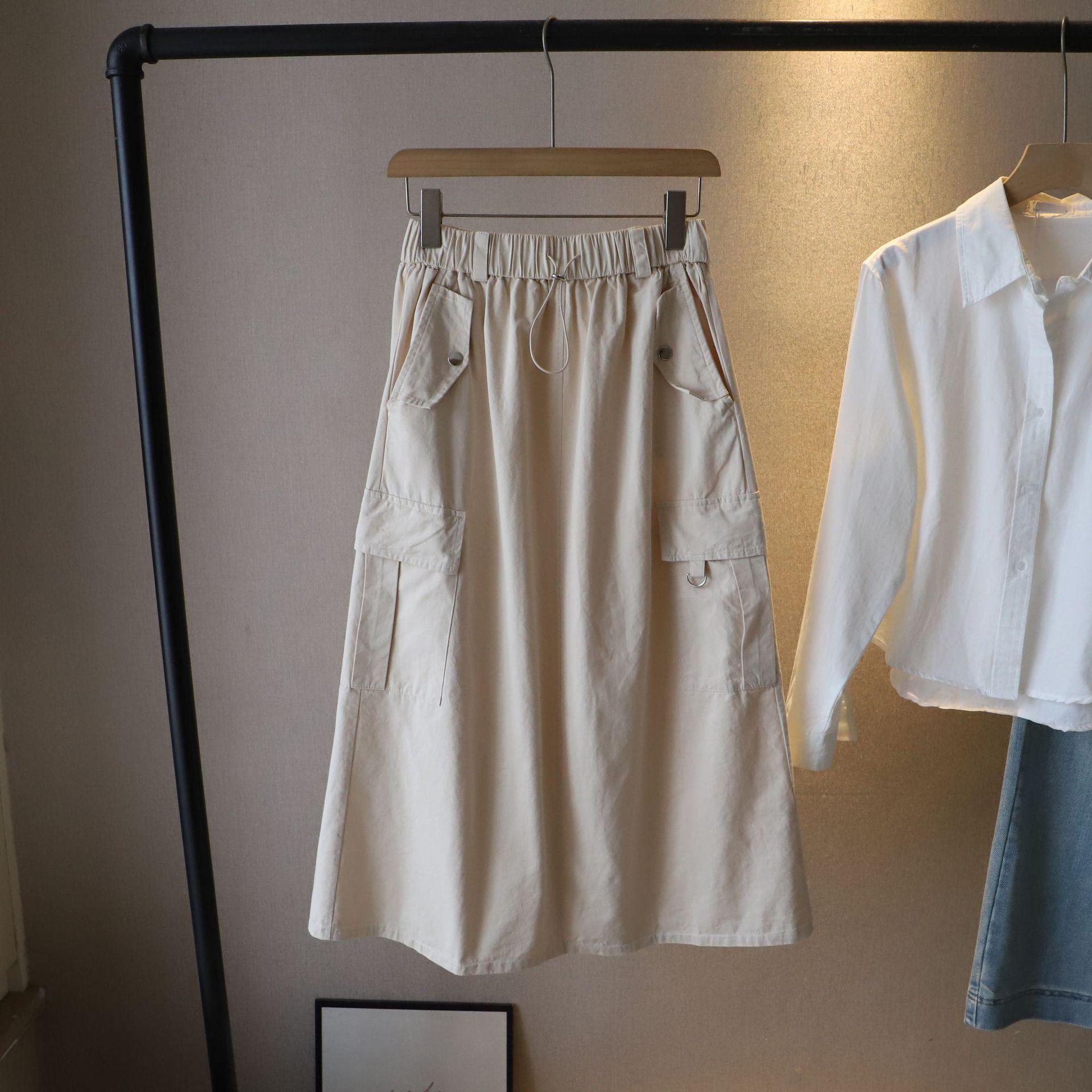 

[Би Чжэн] Весна 2025 Корейский стиль Эластичная Юбка-миди А-силуэта с завышенной талией и разрезом для женщин One Size абрикосовый