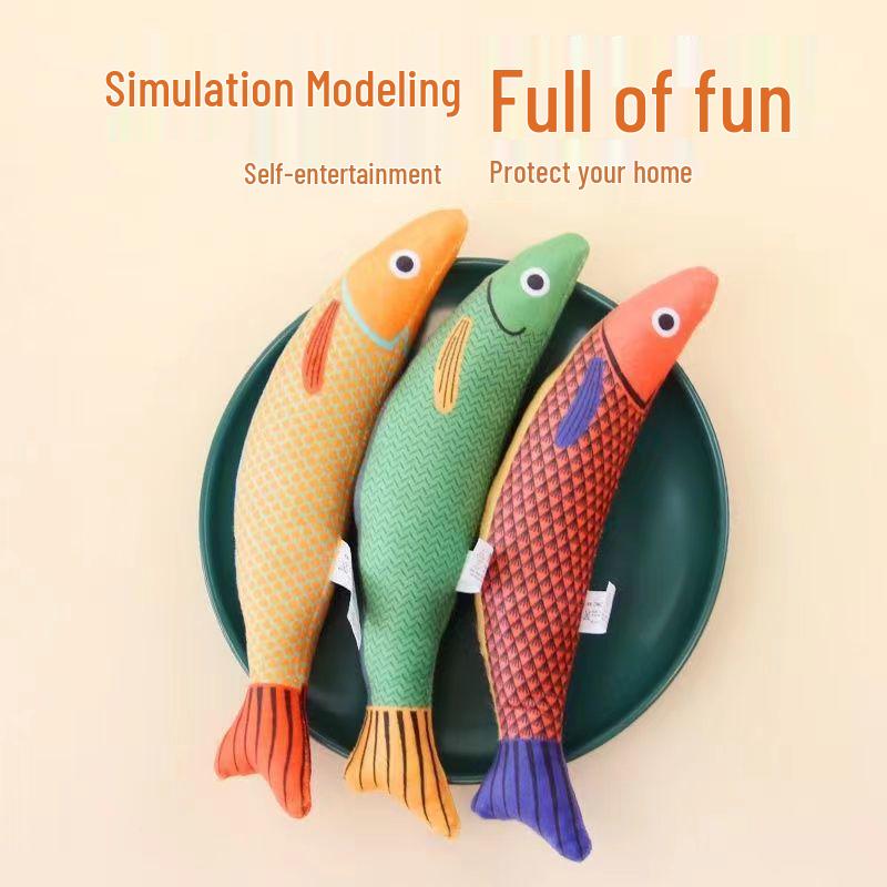 Cat Fish Plush Toy - Bite-Resistant, Self-Play, Teething Relief, Durable Simulation for Kittens