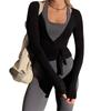 Women’s Long Sleeve Wrap Front Ballet Cardigan with Adjustable Waist Tie and Thumbhole Cuffs for Dance Yoga Layering
