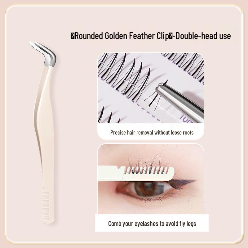 BQI Gold Feather Clip Lash Applicator Tweezers for Beginners & Pros