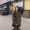 Women's Petite Mocha Brown Wool Coat - Meilade High-End Aesthetic, Thickened for Autumn/Winter 2025