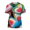 Candy 3D Printed Short Sleeved T-shirt Summer Breathable Polyester Simple Round Neck Top