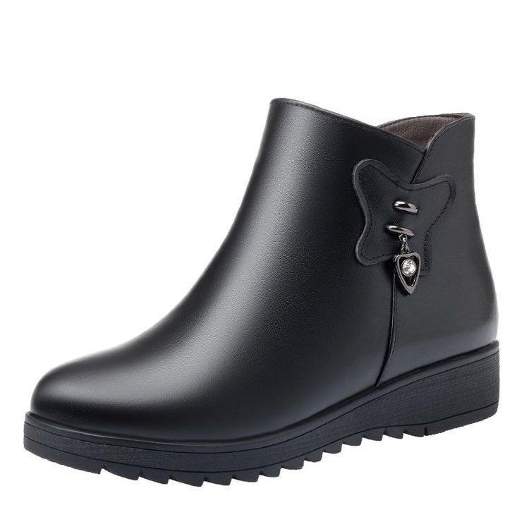 Warm Short Boots Cotton Shoes Winter Velvet Warm Leather Shoes Flat Grandma Non-slip Short Boots