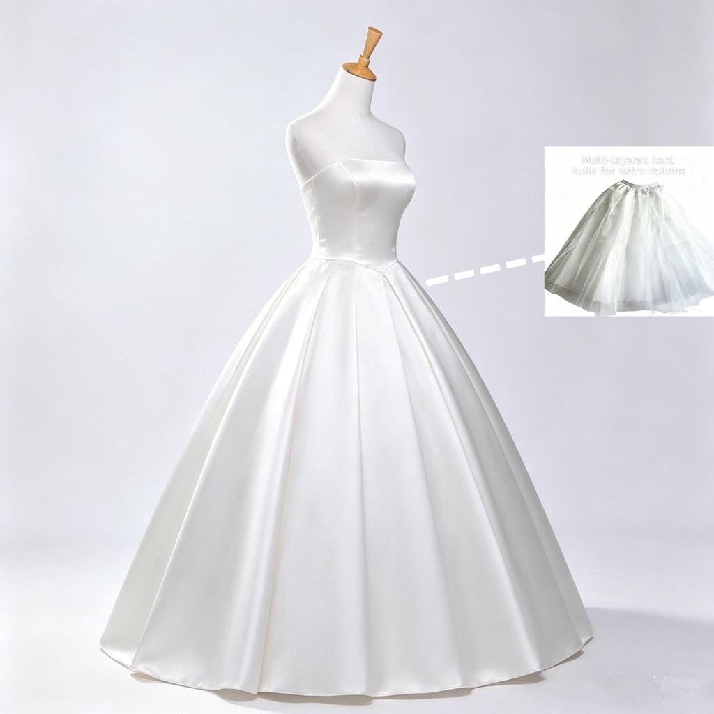 White 4-layers Design No Hoop Petticoat Fluffy Wedding Dress Crinoline Bridal Ball Gown Underskirt Ladies Lined Skirt Party Dress Role-playing Lining