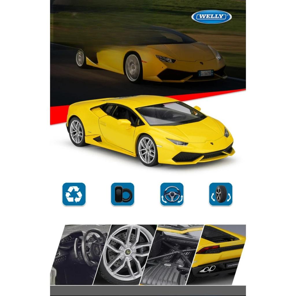 Welly 1/24 Lamborghini Huracan LP610-4 Alloy Racing Car Model Diecast Metal Sports Car Model Simulation Collection Kids Toy Gift