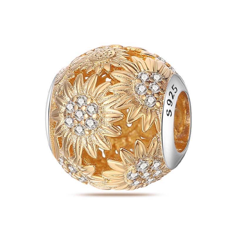 Fashion Copper Heart-Shaped Golden Sunflower Charms Beads Fit Qikaola Original Bracelet Diy Anniversary Jewelry