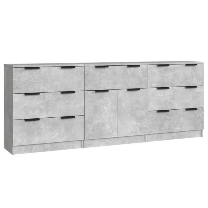 VidaXL Buffets 3 pcs Gris béton Bois d'ingénierie 3115799