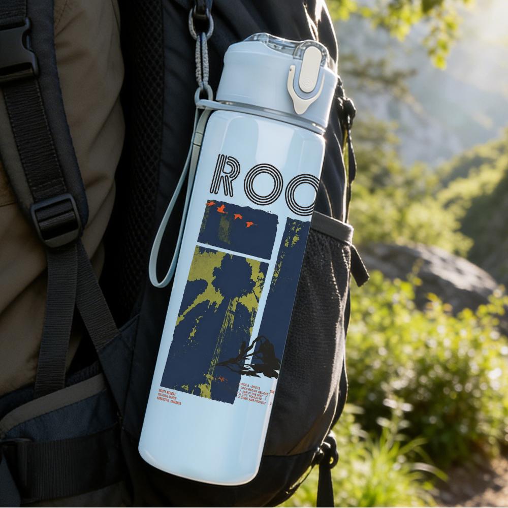 1PC Roots Reggae Band Retro Block Text Print 750ml Portable Sports Water Bottle Leakproof Gym Outdoor Travel Drink Cup
