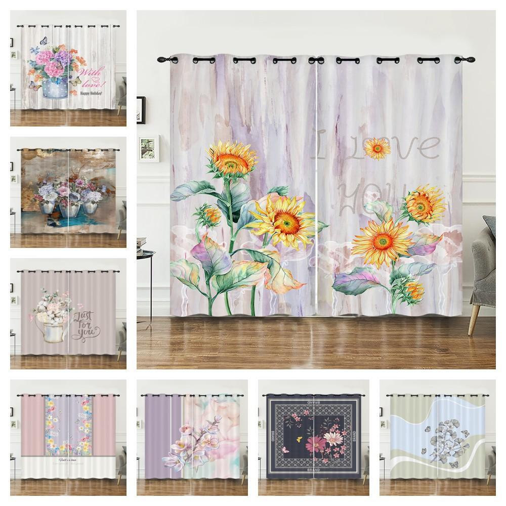 Curtains Vintage Flowers American Curtains Digital Printing Blackout Curtains No Punching