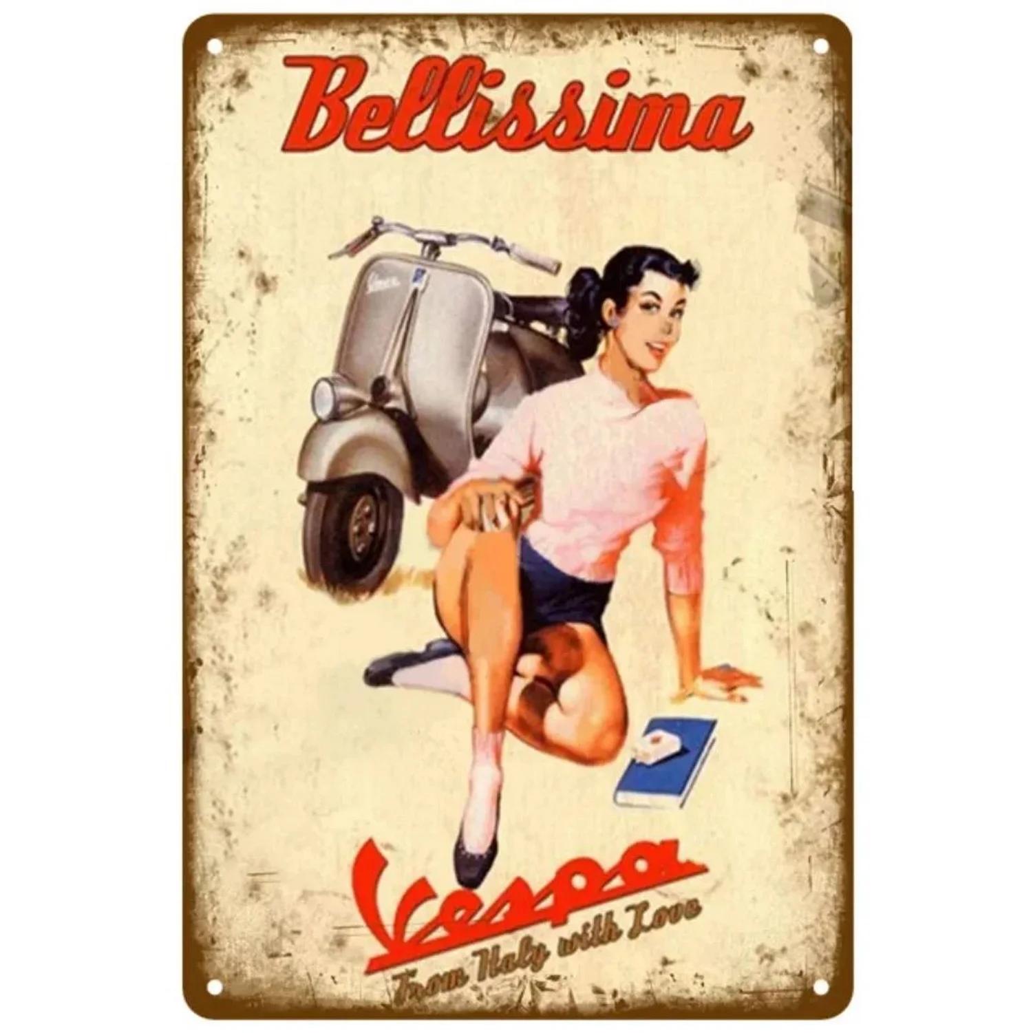 

Металеві таблички Vespa Мотоцикли Настінна Декоративна Табличка Вінтажний Художній Постер Залізна Картина для Чоловічої Кімнати Домашнього Кафе Садового Клубу Бару 20x30cm