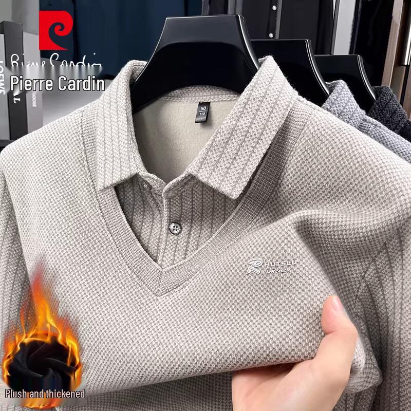 Pierre Cardin Men s Fleece-Lined Long Sleeve Polo Shirt XL