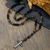 Natural Stone Black Agate Tigers Eye Cross Necklace For Men Hip Hop Jewelry