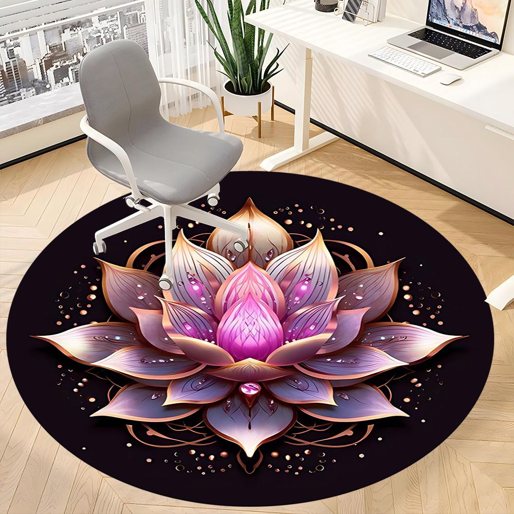 1pc Lotus Flower Mandala Office Round Rug, Carpet for Office, Gaming, Lightweight Round Floor Mat yy260208089