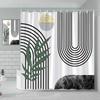 Fabric Geometric Shower Curtain, Mid-Century Modern Geometric  Herringbone Chevron Blue Black Gray Square Bathroom Decoration
