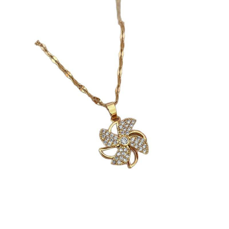 Rotating Windmill Full Of Diamonds Light Luxury Temperament Gorgeous Full Diamond Necklace Female Versatile Collarbone Chain Titanium Steel