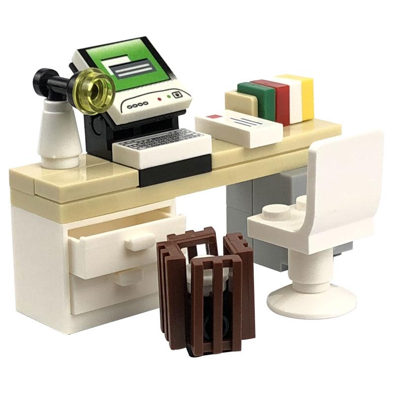 City MOC Furniture Desktop Game Computer Table Desk Piano Prints Set Building Blocks Toys for Children Assemble Bricks Parts