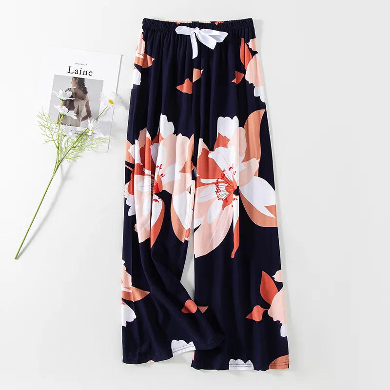 

WTEMPO Женские весенне-летне-осенние свободные повседневные тонкие укороченные брюки с цветочным принтом, больших размеров для мамы, с эластичной высокой талией и широкими штанинами-кюлотами One Size