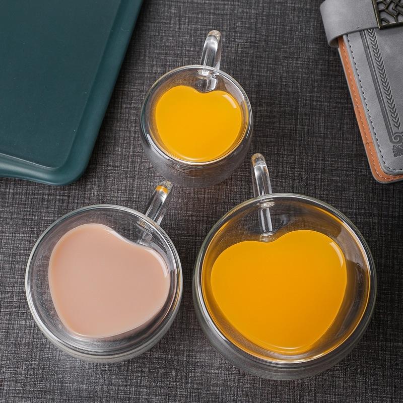 1 Stück Herz Liebe Form Glas Tasse Paar Tassen Doppelwandiges Glas Tasse Hitzebeständig Tee Bier Tassen Milchkaffee Tasse Geschenk Trinkgeschirr