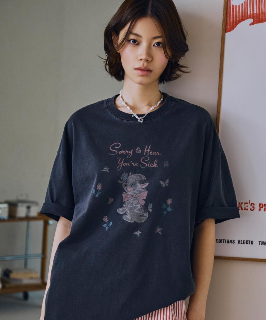 CPGN STUDIO Rose Kitty Pigment Short Sleeve Tee Smoke Black