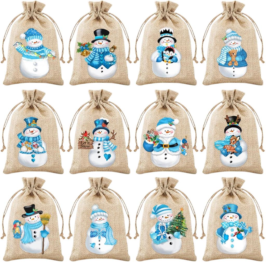 12 Pc Party Gift Bags,  Linen Packaging Bags, Christmas Bundle Bags