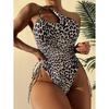 Sexy Leopard Print One-Piece Swimsuit Single Shoulder Women's Exposed Back Drawstring Bikini Sensual Poolwear Beach