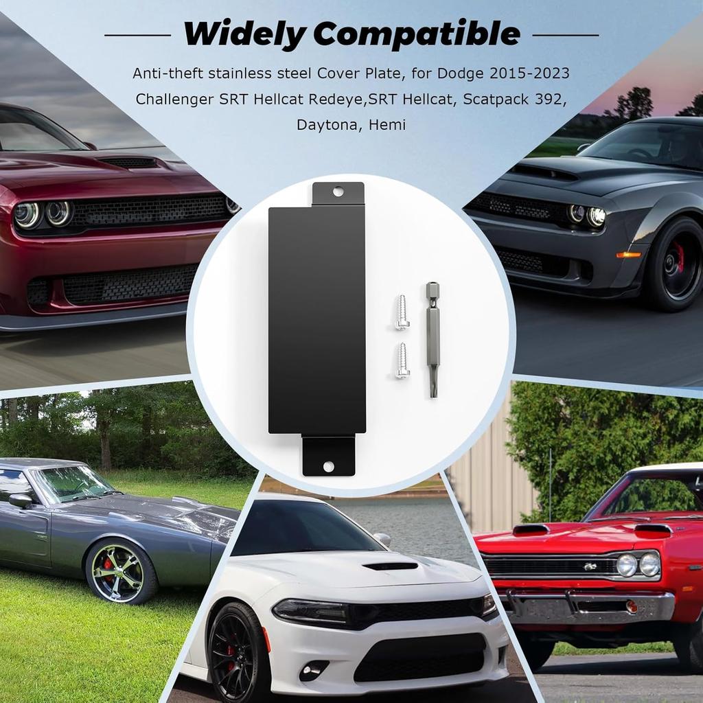 Anti-Theft Steel Neutral Cover Plate, Tamper-Proof Screws Comes With T-20 Tool For Dodge 2015- Challenger SRT Hellcat Redeye,SRT Hellcat, Scatpack