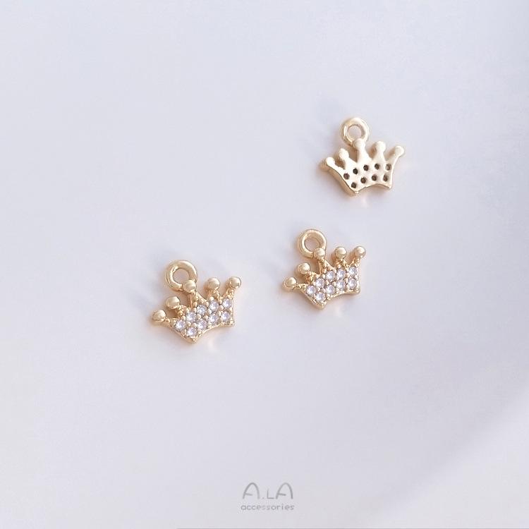 14K Gold-Filled Micro-Pave Zircon Small Charms: Girl's Business Trip Series - Handbag, Perfume, Dress, Crown DIY Pendant